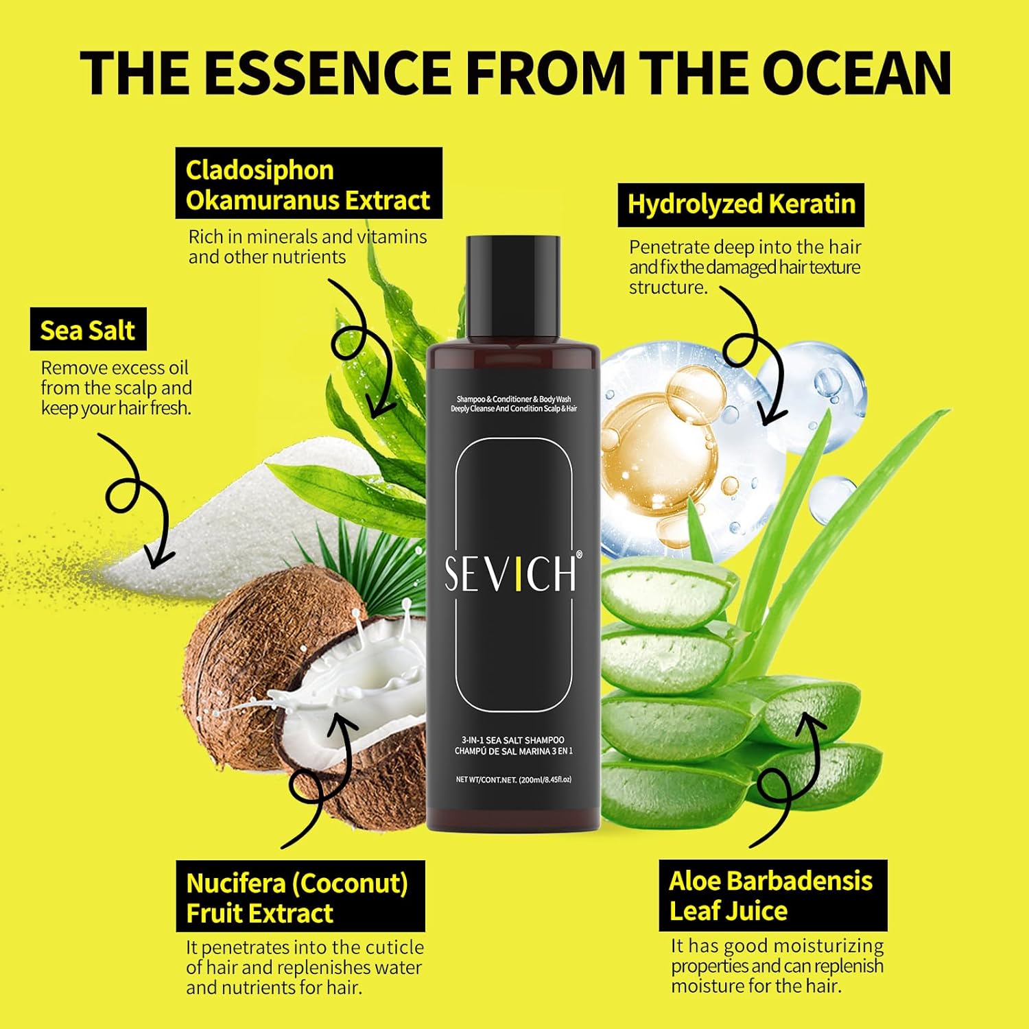 SEVICH 3-in-1 Sea Salt Shampoo, Conditioner & Body Wash (200ml)