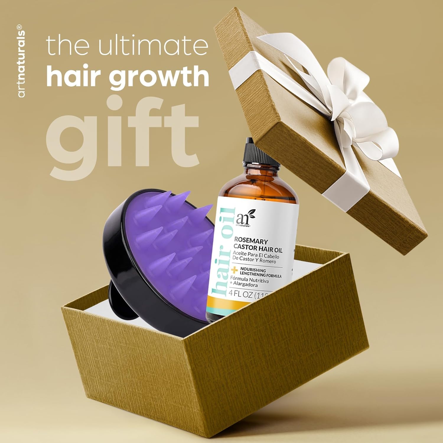 ArtNaturals Rosemary & Castor Hair Oil + Scalp Massager (4 oz)