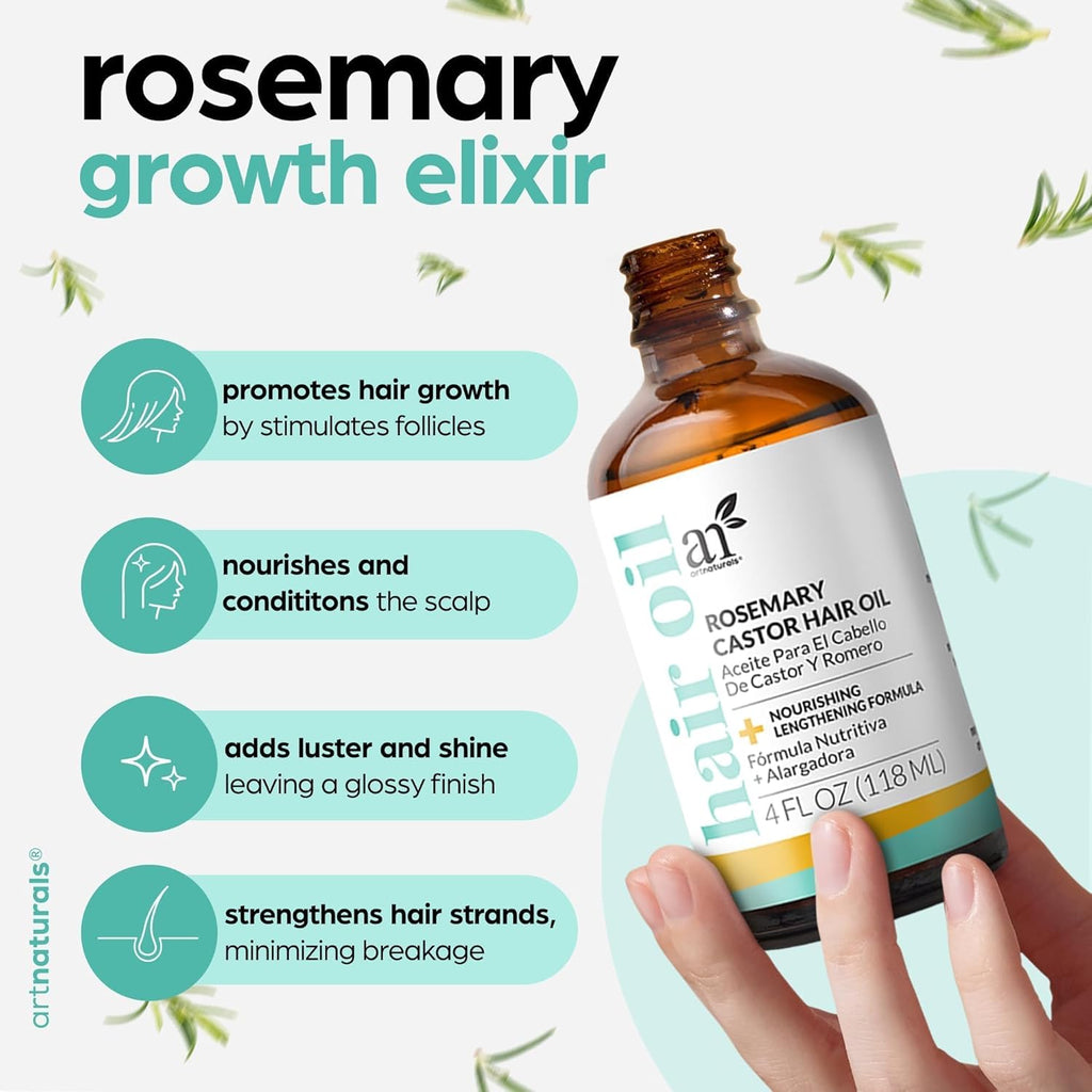 ArtNaturals Rosemary & Castor Hair Oil + Scalp Massager (4 oz)