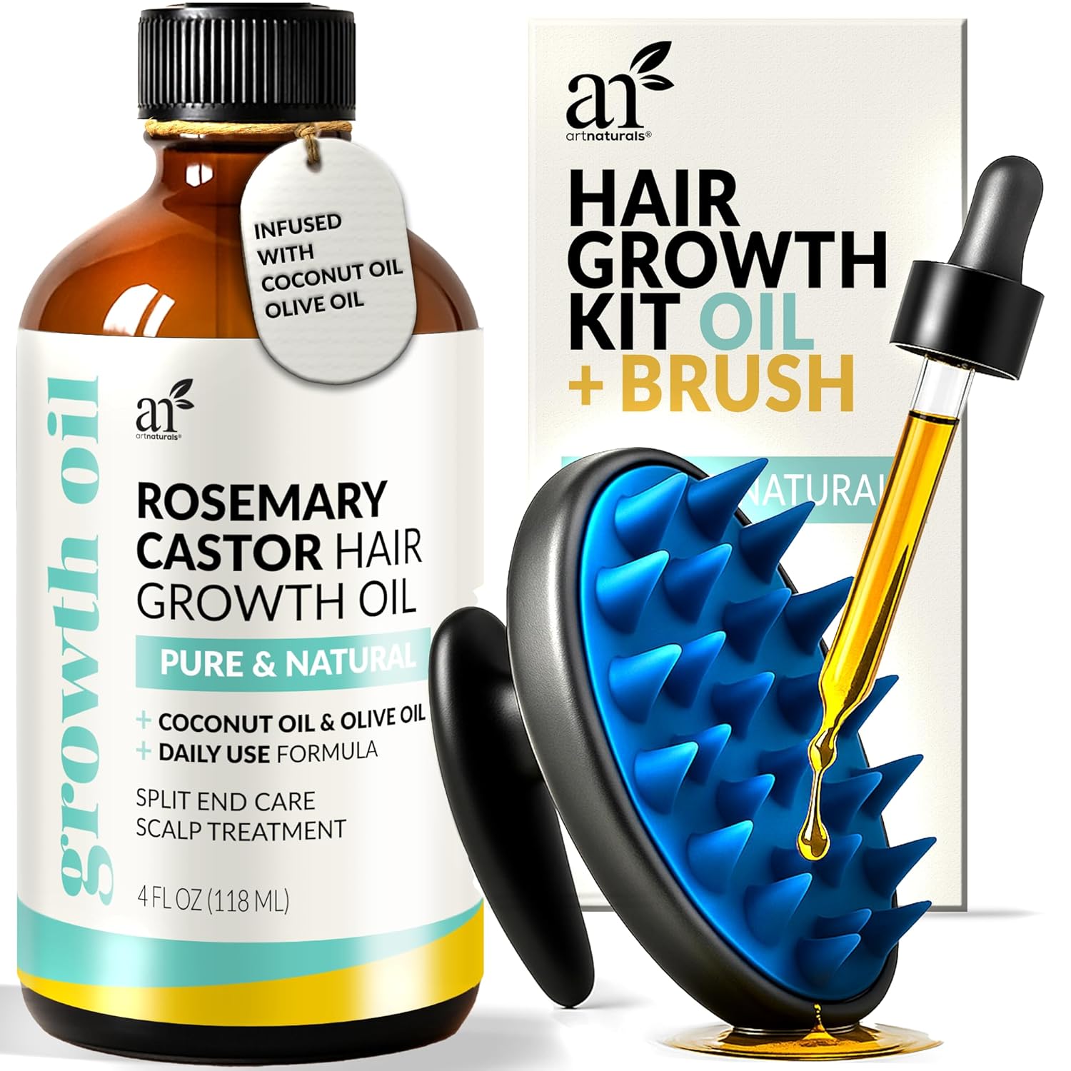 ArtNaturals Rosemary & Castor Hair Oil + Scalp Massager (4 oz)