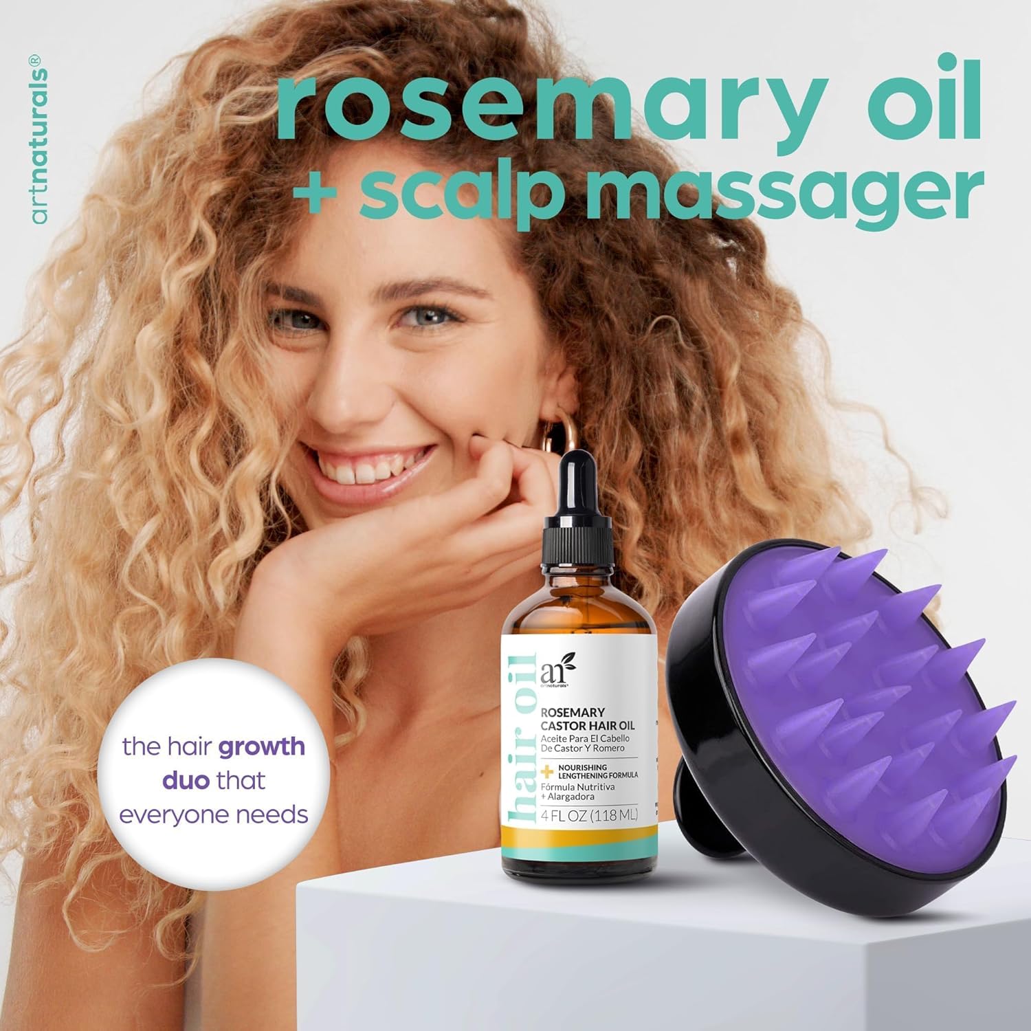 ArtNaturals Rosemary & Castor Hair Oil + Scalp Massager (4 oz)